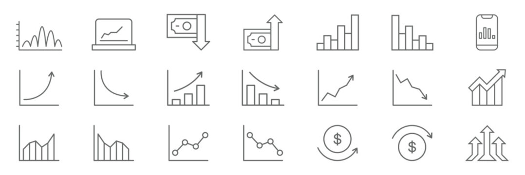 Increase and Decrease line Editable Icons set. Vector illustration in modern thin line style of profit related icons: chart, graph, arrow, Increase and decrease related icons: thin vector icon set. 