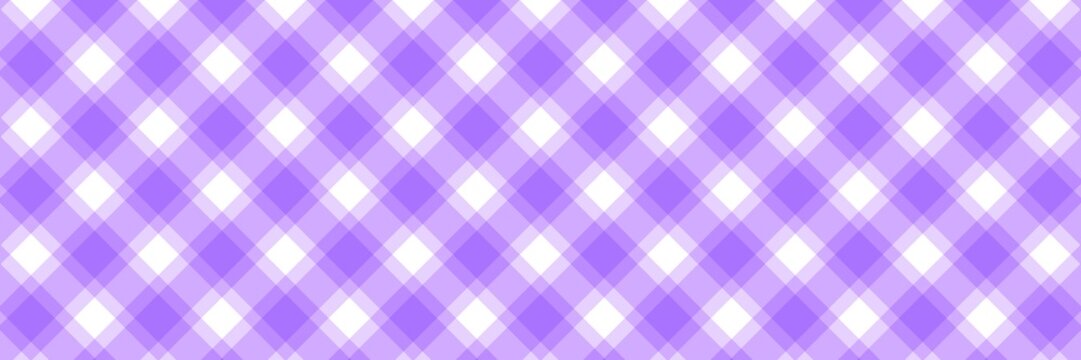 Seamless purple gingham pattern. Diagonal checkered plaid background for textile, wrapping, and digital wallpaper.