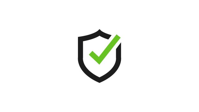 shield with checkmark graphic animation on transparent background. security concept, Cybersecurity protection, network security validation, data safety certification video alpha channel
