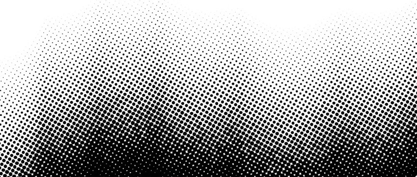 Wavy halftone grunge gradient texture. Pixelated noisy wave pattern background. Black dotted grain grit wallpaper. Fading sandy dots comic overlay. Rasterized pixelated anime or manga backdrop. Vector
