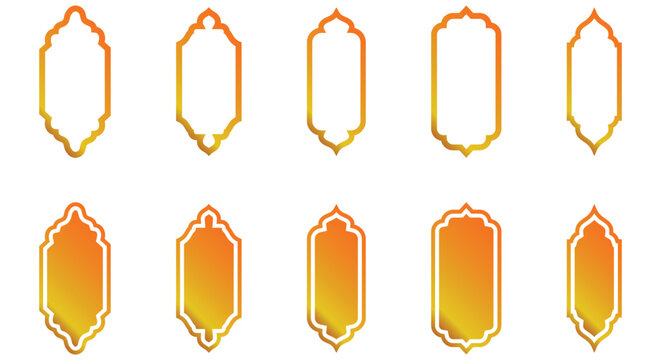 Golden gradient frame Islamic ornament set vector illustration used as banners for Ramadan and Eid. Vector Islamic shape isolated on a white background.