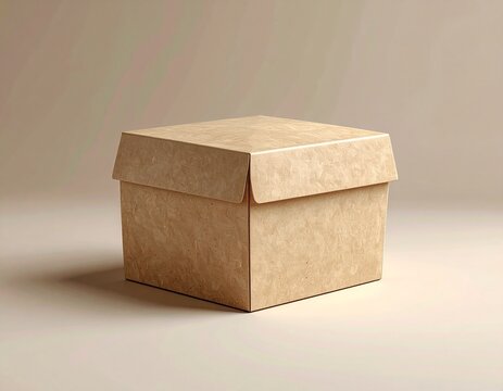 Blank kraft paper food box mockup on neutral background