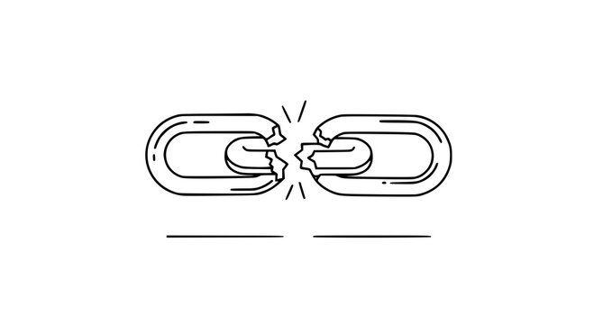 A broken chain link on a white background