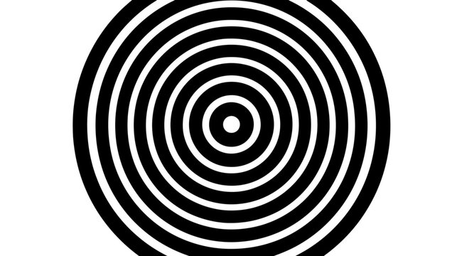 Circular black and white concentric rings pattern, forming a target-like design with a small white dot