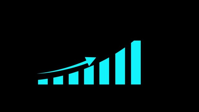 Business profit graph chart and success arrow animation  black background.