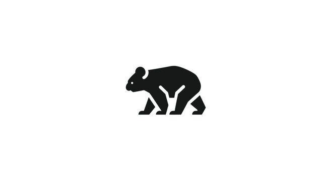 A minimalist illustration features a black koala bear in a walking pose against a white background