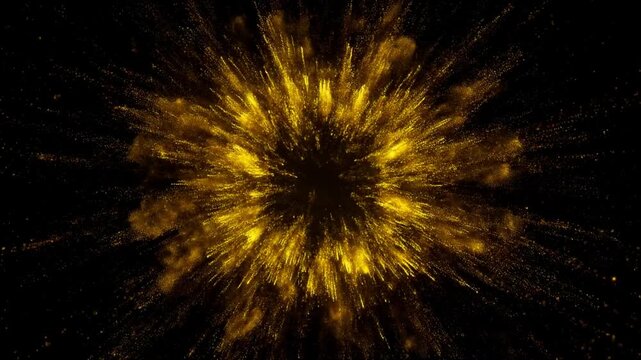 Couture Digital Portrait of a Glistening Golden Particle Implosion and Bright Energy Blast