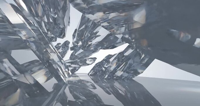 Abstract crystal formations reflecting light in a serene environment, creating a tranquil atmosphere
