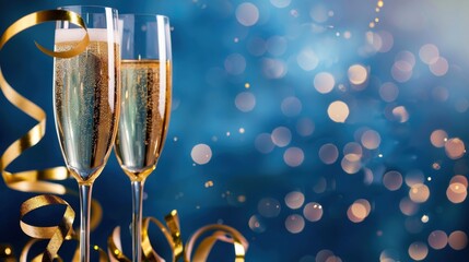 Obraz premium Festive Celebration with Champagne Glasses and Sparkling Bokeh Background for New Year or Special Occasion