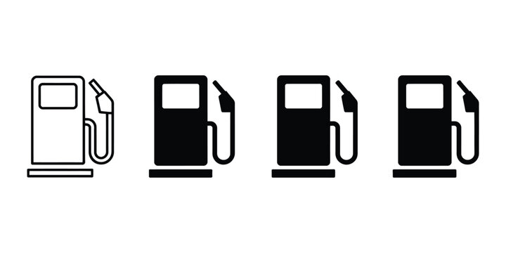 Fuel pump icon set in outline and solid styles, gas station dispenser symbols for petrol, diesel and energy service isolated on white background vector illustration.