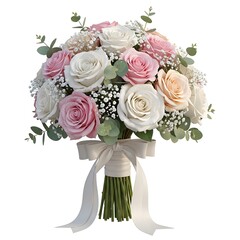 Fototapeta premium Beautiful bouquet of roses and greenery with pink white and peach flowers
