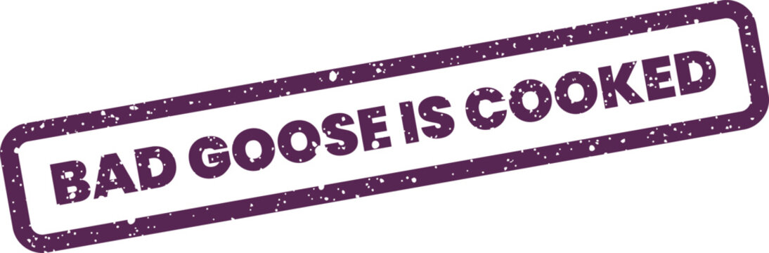 Grunge textured stamp with the metaphorical phrase BAD GOOSE IS COOKED indicating a problematic situation