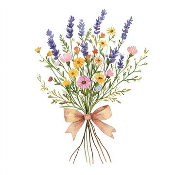 Wildflower bouquet flowers watercolor lavender.