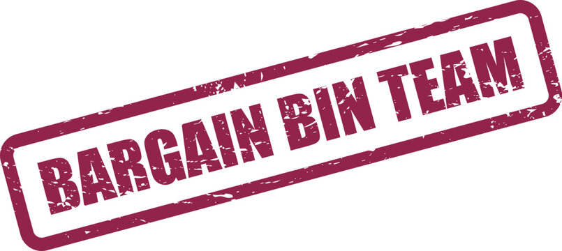 Grungy rectangular stamp with BARGAIN BIN TEAM message, applicable for collaborative sales or internal business communication