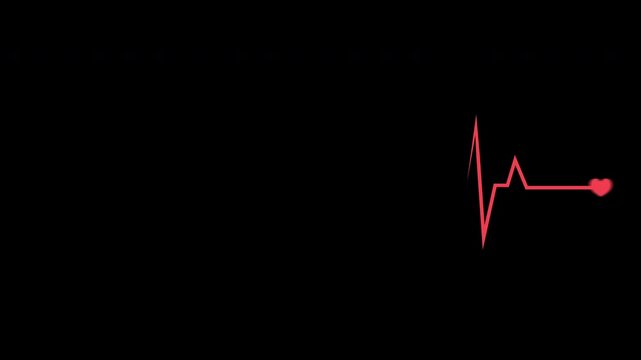 Emotional Heartbeat Ecg Monitor Pulse Line With Love Icon Loop Animation Red Isolated On Black Background