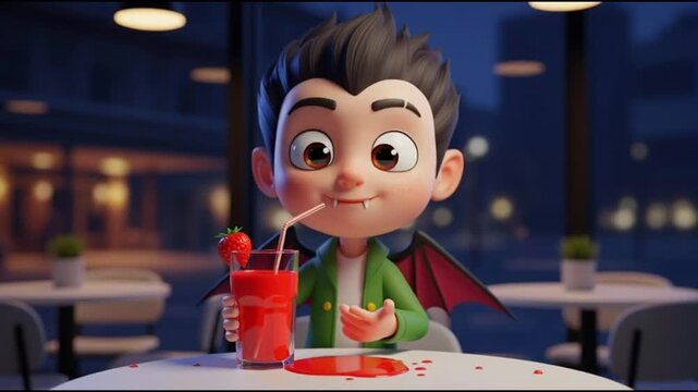 Cartoon character enjoying strawberry juice