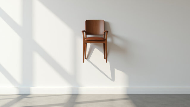 Chair mounted high on wall symbolizing imbalance inaccessible authority and detachment within political leadership structures