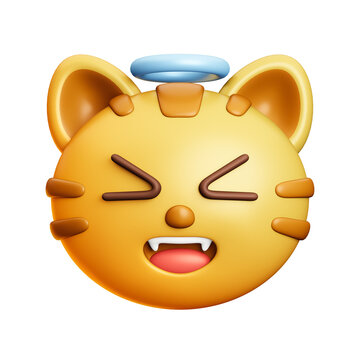 Happy Angel Cat Emoji 3D Illustration with Halo Expression