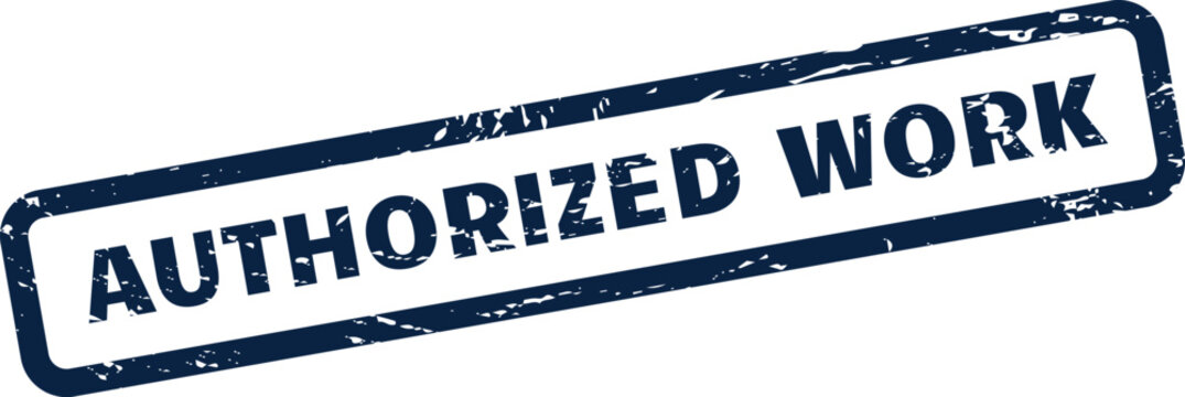 Rectangular grunge stamp with AUTHORIZED WORK text, denoting approved tasks or officially sanctioned projects