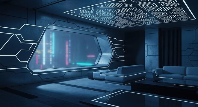 Futuristic Interior Design - Modern Space Station Lounge.
