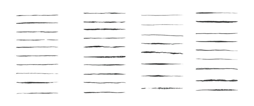 Set of rough hand drawn horizontal lines and strokes on white background.