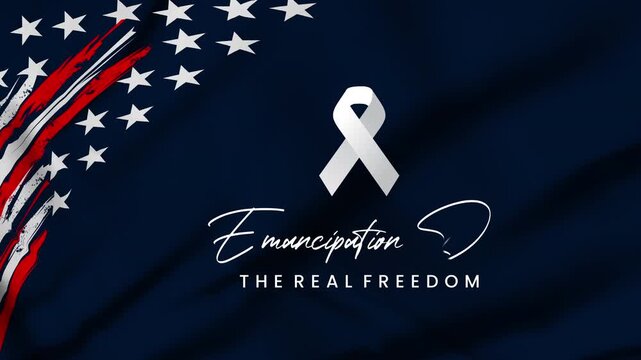 Emancipation Day text animation with Patriotic Red White Blue Freedom Design