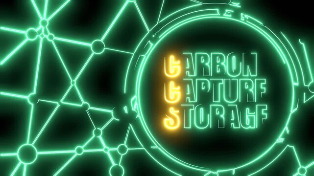 CCS - Carbon Capture Storage acronym. Carbon neutrality and net zero emissions technology for environmental protection concept. Reduce carbon dioxide emissions. Neon glowing.