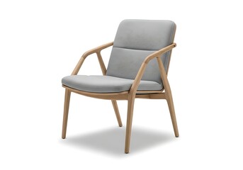 Fototapeta premium A light brown chair with gray cushions on a white background