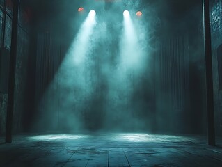 Obraz premium Ethereal illumination on aged stage, theatrical spotlight, dramatic lighting