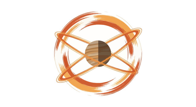 Abstract atom model with orbiting electrons, science and technology concept