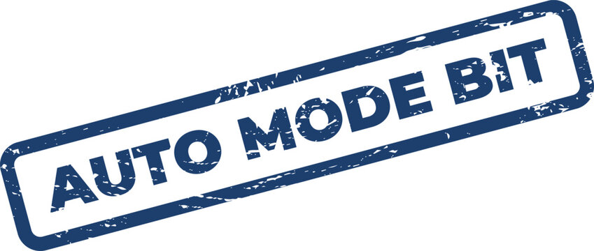 Textured rubber stamp graphic showing auto mode bit, representing a digital data unit or setting