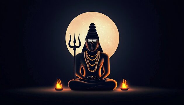 A beautiful blend of colors in the sky during sunset complements the holy icons of Maha Shivratri.