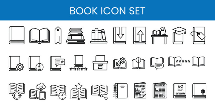 Book icon set line style collection for education library reading and publishing