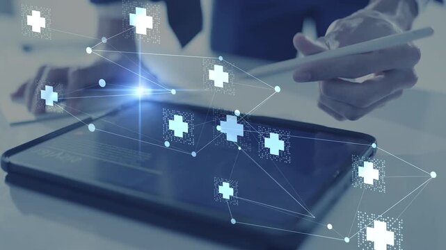 Health insurance and medical healthcare. Medical business life protection plan, digital hospital technology, medicine, patient checkup service, global science innovation, and smart wellness system.