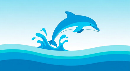 Obraz premium Dolphin jumping out of ocean waves in a playful aquatic scene with clear blue water