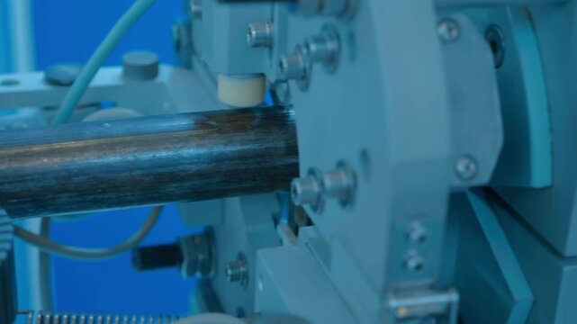 Industrial pipe bending equipment of any diameter and length. Closeup. Shot in motion  
