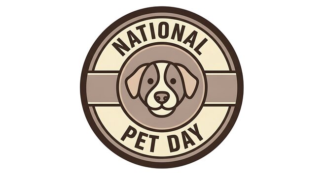 National pet day logo with dog face on isolated white background