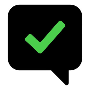 Green Check Mark Vector Icon in Speech Bubble