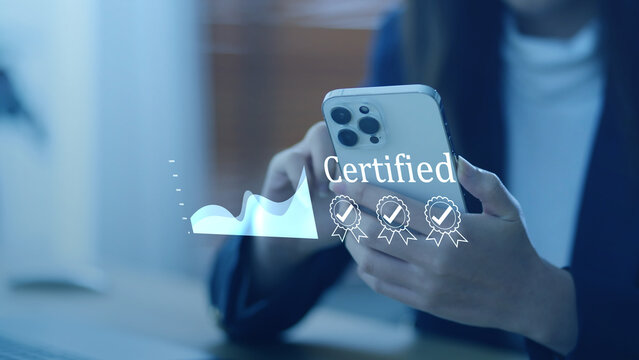 Certified financial investment and business growth strategy. Digital stock market data analysis, approved quality management, smart wealth planning, and successful corporate economic profit concept.