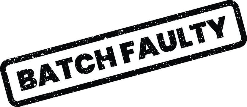 Distressed rubber stamp vector featuring the phrase BATCH FAULTY for marking defective products or quality issues