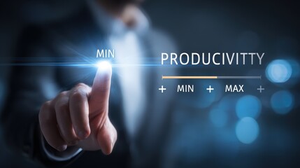 Obraz premium Businessman touching a virtual screen to adjust productivity levels