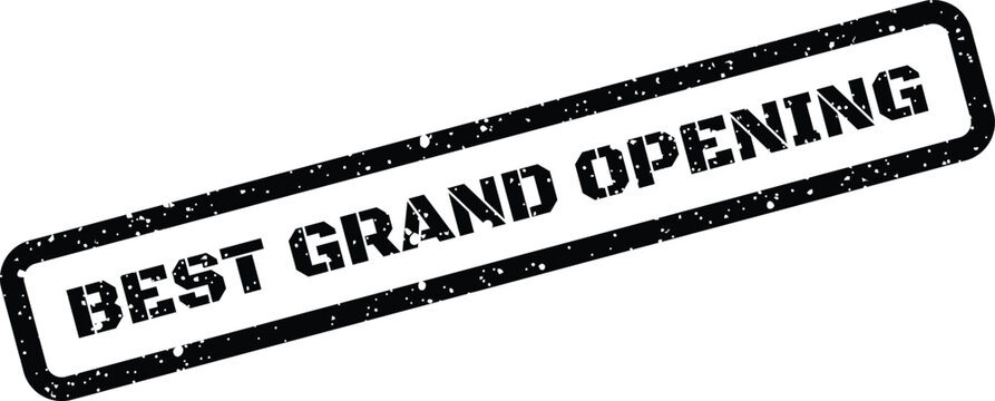 Grunge textured rectangular rubber stamp with BEST GRAND OPENING text, ideal for business launch announcements