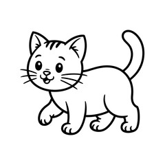 Obraz premium A cute cartoon cat in a black line illustration style walking forward
