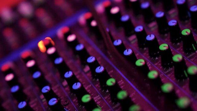 Close up of professional audio mixer console