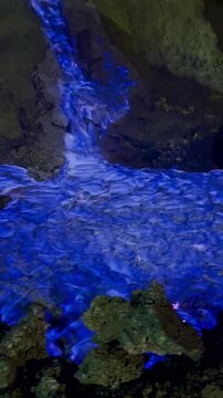 Blue Fire Lava Stream at Night at Kawah Ijen