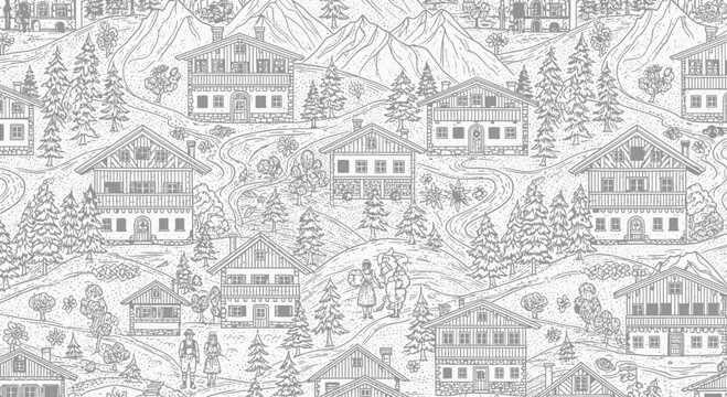 old town sketch of houses