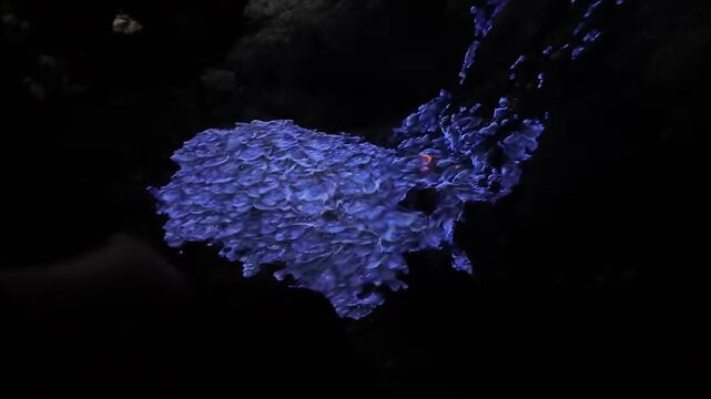 Blue Fire Lava Stream at Night at Kawah Ijen