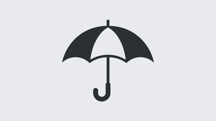 Obraz premium A minimalistic black silhouette icon of an open umbrella with a curved handle is presented against a light gray background, symbolizing protection from rain.