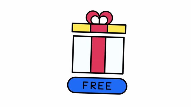 Cute cartoon gift box and free button are perfect for festive promotions, greeting cards, and advertisements. Perfect for holiday designs.