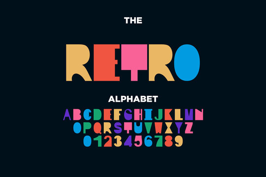 Retro alphabet typography on black background